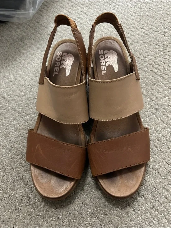 Sorel Two-Tone Brown & Tan Leather Slingback Sandals