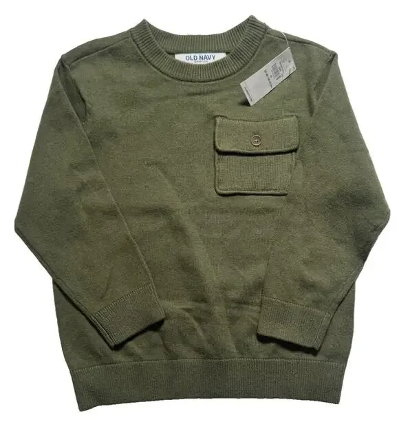 Old Navy SoSoft Lite Toddler Boys 2T Olive Green Crew Neck Sweater NWT Pocket