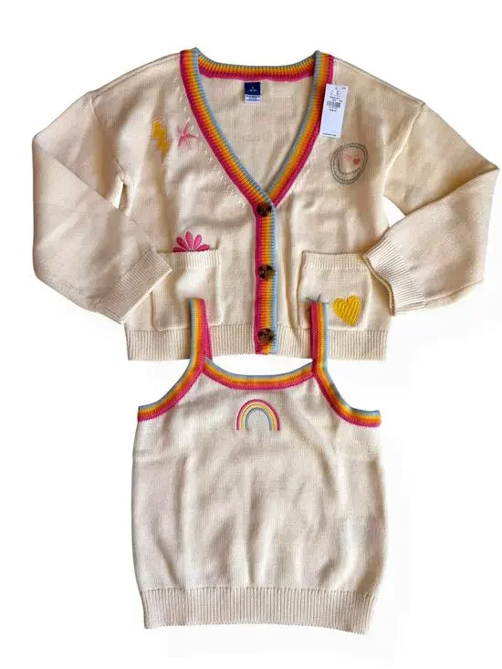 Old Navy Knit Embroidered Cardigan & Tank Top Set 100% Cotton Girls Small 6-7