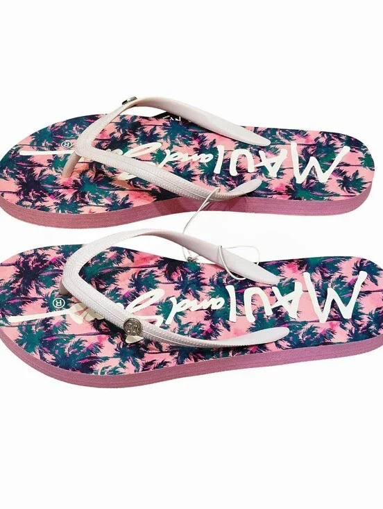 Maui And Sons Sugar Pink Tropical Palm Flip-Flop Sandals