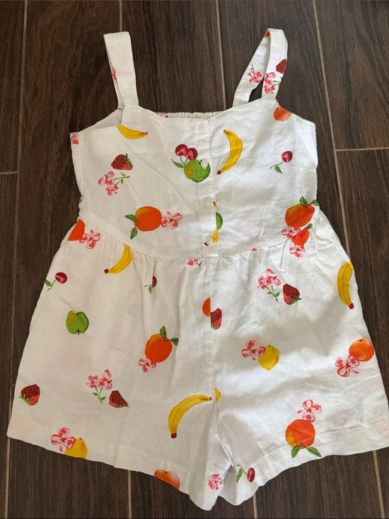 Girls' White Fruit-Print Cotton, shorts Romper