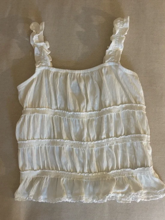 Old Navy Girls XL (14-16) White Smocked Ruffle Cami Tank Top Square Neck