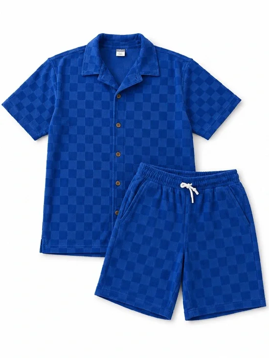 Old Navy Royal Blue Check Terry Pajama Set