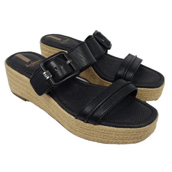 Sam Edelman Carson Womens Size 11 Black Brown Espadrille Wedge Platform Sandals