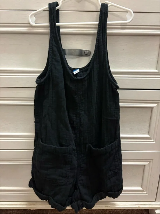 Old Navy Black Girls' Cotton Romper with Front Pockets