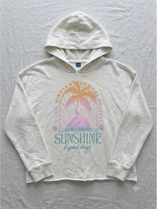 Old Navy XL (14-16) White Hoodie with Tropical Sunshine Graphic Print