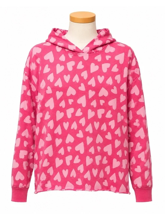 Old Navy Girls' Pink Heart Print Hoodie Sweatshirt, Size XL (14-16)