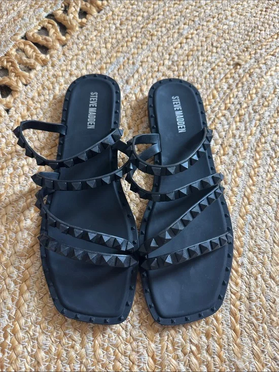 Steve Madden Black Studded Multi-Strap Slide Sandals