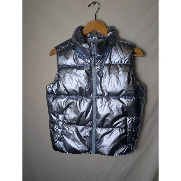Old Navy Blue Metallic Girls Puffer Vest Zip Up Sz XL 14-16
