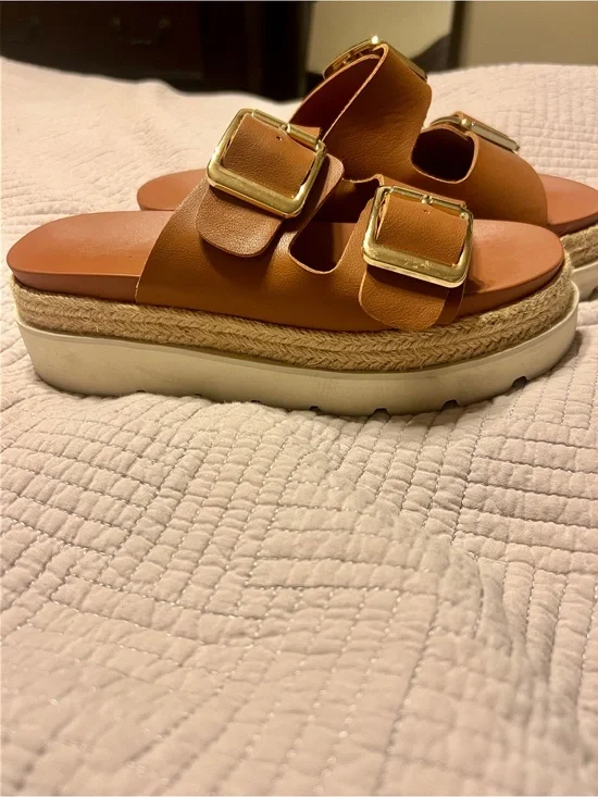 Madden Girl Tan Double Buckle Platform Sandals