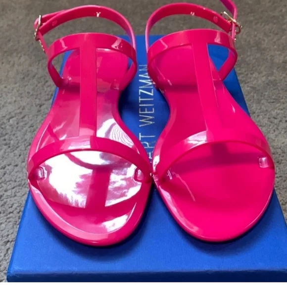 Stuart Weitzman Mellie Patent Sandals In Peonia PINK