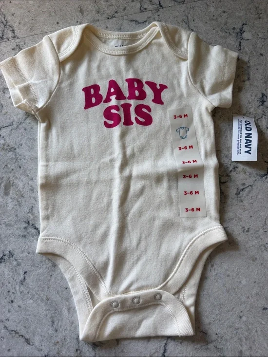 Old Navy Cream Short-Sleeve Onesie with Pink 