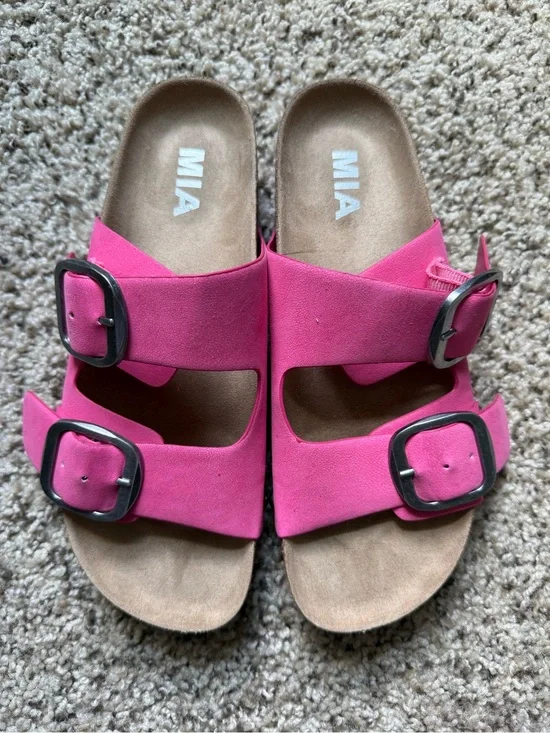 MIA Hot Pink Double-Buckle Slide Sandals