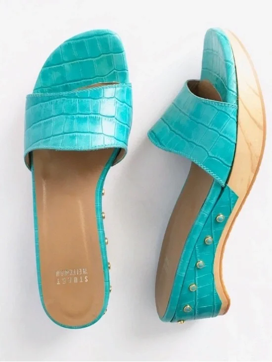 Stuart Weitzman Studded Genuine Leather Platform Mule Sandals
