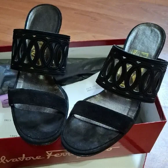 Salvatore Ferragamo Black Open-Toe Sandals