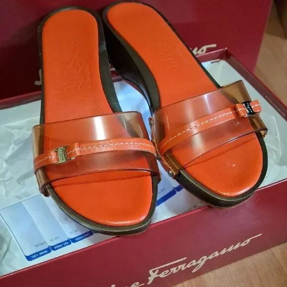 Salvatore Ferragamo Orange Slide Sandals