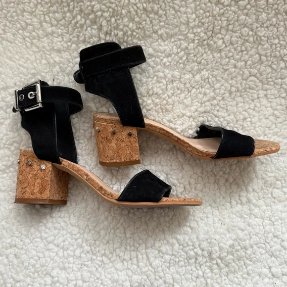 Vince Camuto Baeden Ankle‎ Strap Sandle Womens Size 6 Black Studded Cork  Heel