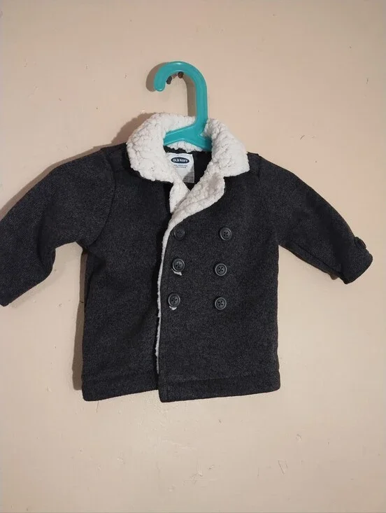 Old Navy Boy Gray With White Sherpa Collar Jacket Size 3-6 Months