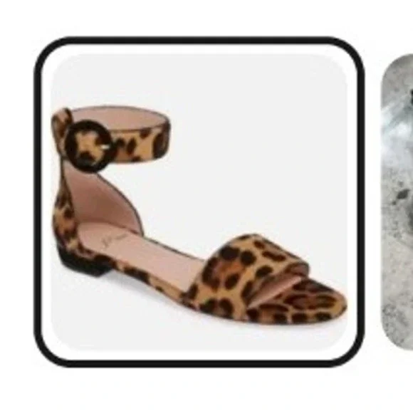 J.Crew Leopard Print Calf Hair Ankle Strap Flat‎ Sandal Women's  SZ 6.5 career