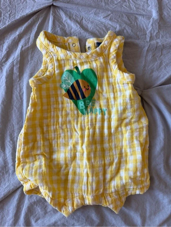 Old Navy Bee Happy Yellow Gingham Baby Romper