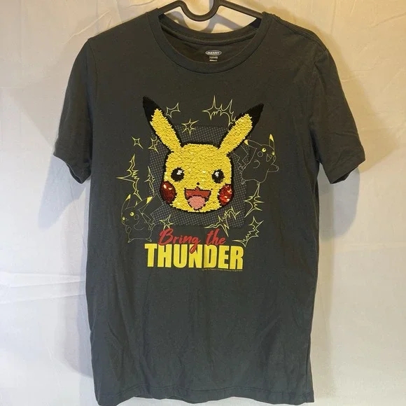 Old Navy Boys XL‎ 14/16 Flip Sequin Pokemon Short Sleeve Shirt Pikachu XLarge