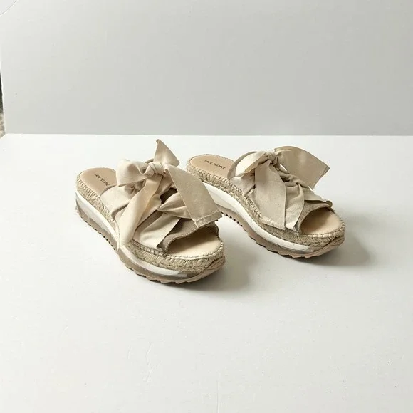 Free People Chapmin Sport Bow Platform Espadrille Slide Sandals Cream EU 40 US 9