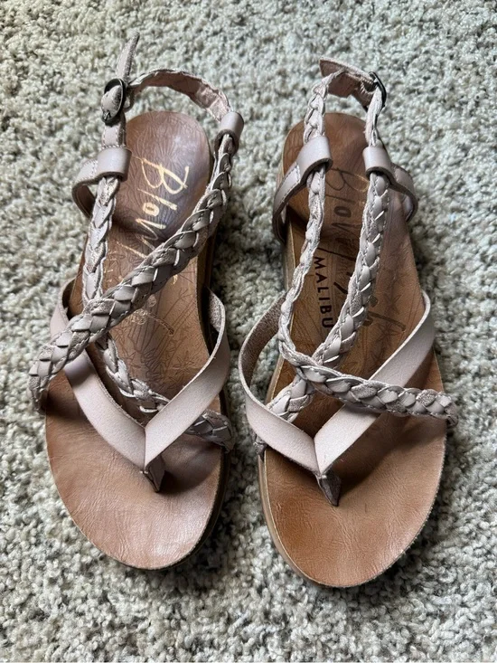 Blowfish Braided T-Strap Sandals in Light Taupe