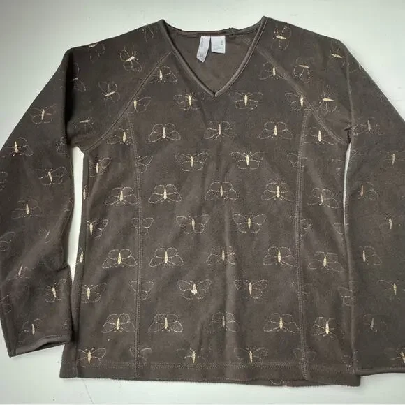 Old Navy Girl’s Long Sleeve V Front Brush Fleece Brown Gold Long Sleeve Sz M (8)