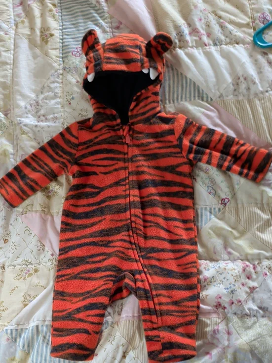 Old Navy Orange and Black Tiger-Stripe Hooded One-Piece