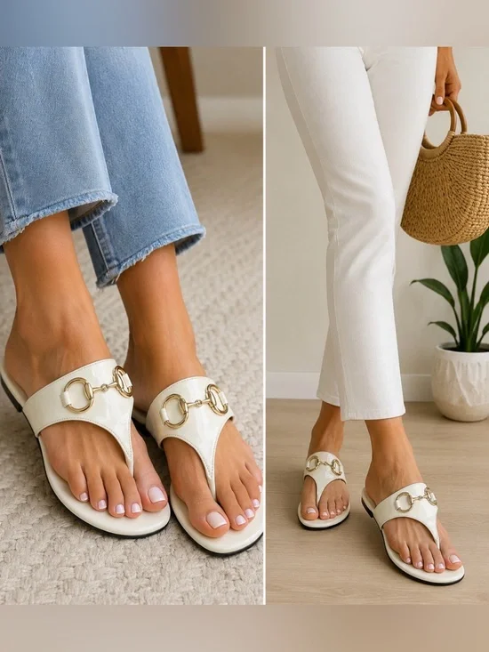 Gucci White Patent Leather Horsebit Thong Slide Sandals Women’s 5B Italy