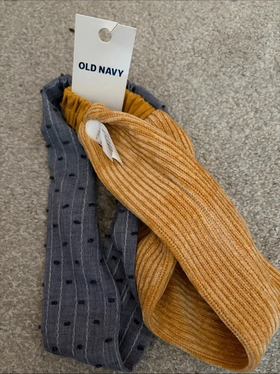 Old Navy Mustard Yellow & Navy Textured Headband Set