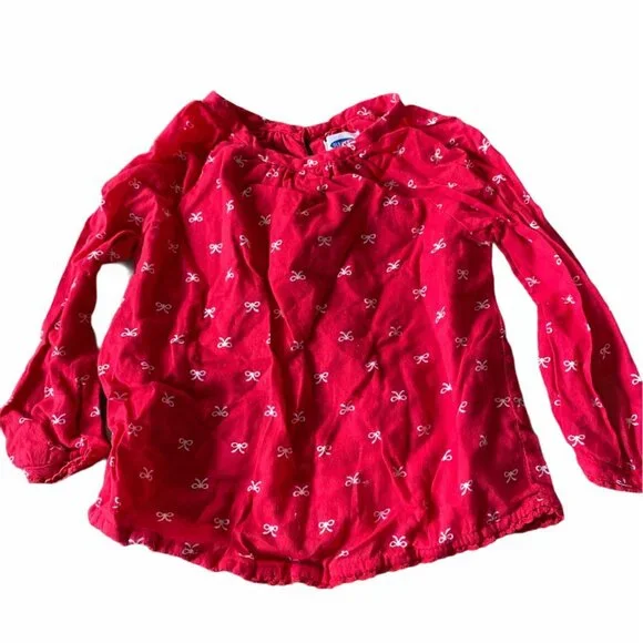 Old Navy Baby Girls Red Shirt With White Ribbon Print Long Sleeves Size‎ 12-18M