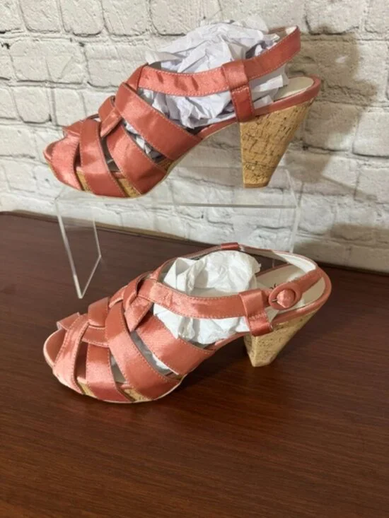 Jeffrey Campbell Pink Satin Cork Platform Sandals Ankle Strap Size 9