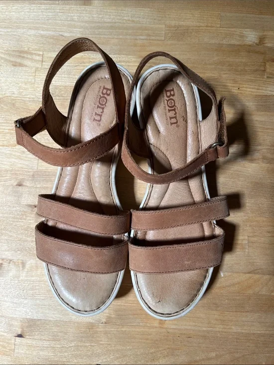 Born Tan/Brown Triple-Strap Leather Sandals