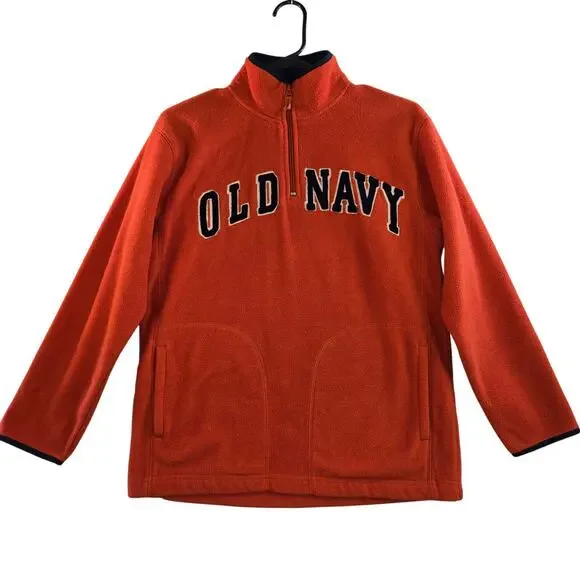 Vintage Y2K Old Navy Youth Orange Fleece Quarter Zip Size L