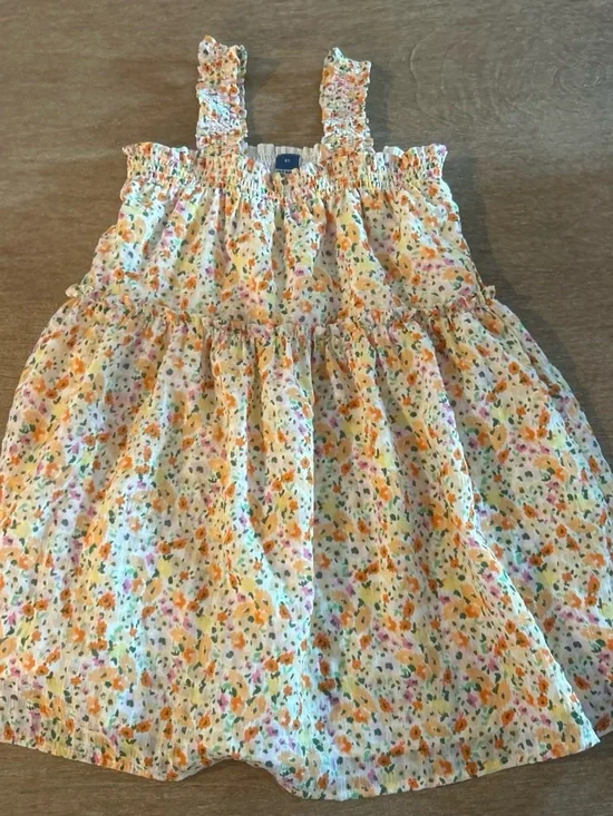 Old Navy Cream Floral Sundress with Orange, Pink & Green Accents