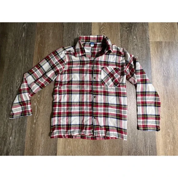 Old‎ Navy Flannel Shirt Unisex Kids L 10-12 Red Plaid Button