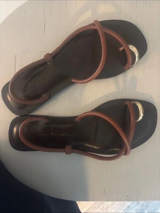 Emme Parsons Brown Leather Loop Toe Sandals