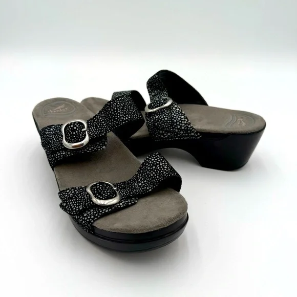 Dansko Leather Sophie Dual Strap Strappy Slip On Clog‎ Sandals Slides Shoes 7.5