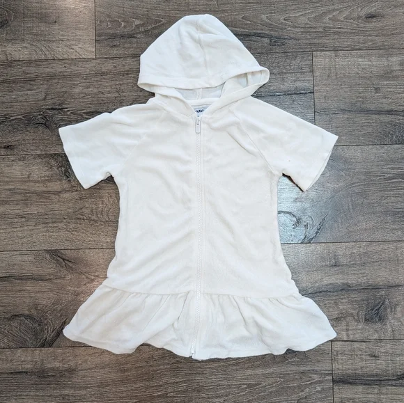 Old Navy 4T White Swim Coverup Terry Cloth Hooded Dress Swimsuit Bathing Suit