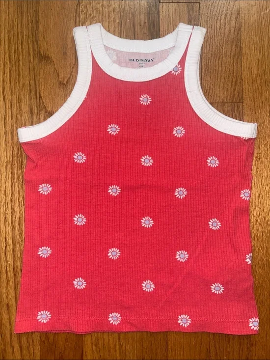 Girls Old Navy Pink Ribbed Tank with White Daisy Print NWOT size MD