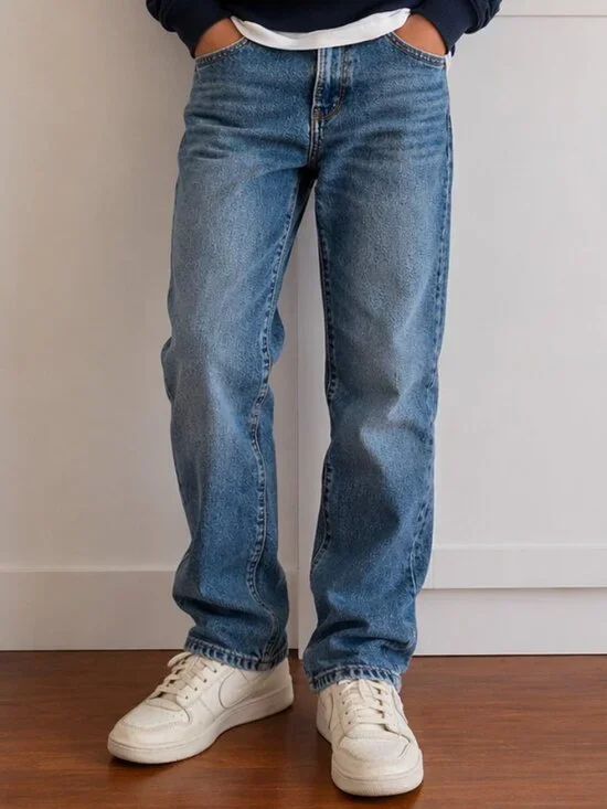 Old Navy Boys Flex Straight Jeans Medium Wash Adjustable Waist | 10 Regular