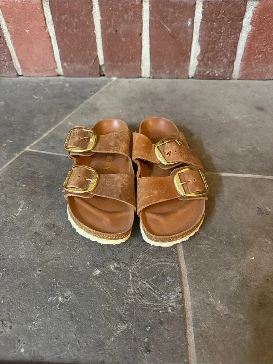 Birkenstock Cognac Brown Suede Double-Buckle Sandals