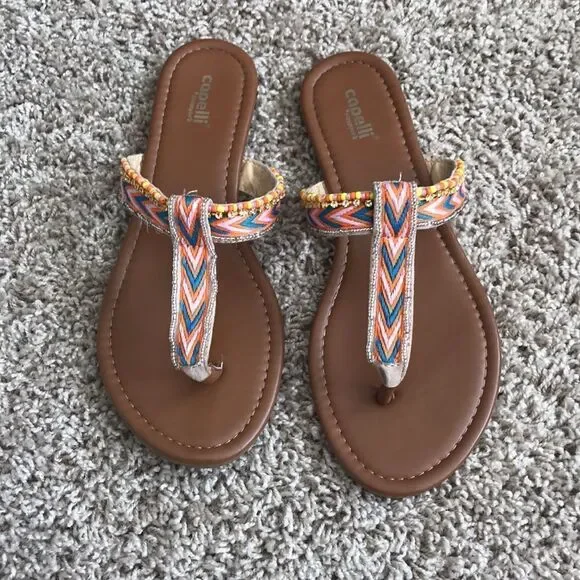 Like New Aztec Tribal Beaded Sandals