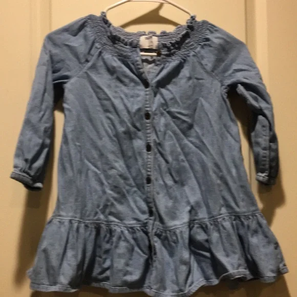 Old Navy girls Denim button front elastic neck tunic/dress ruffle hem size 5T