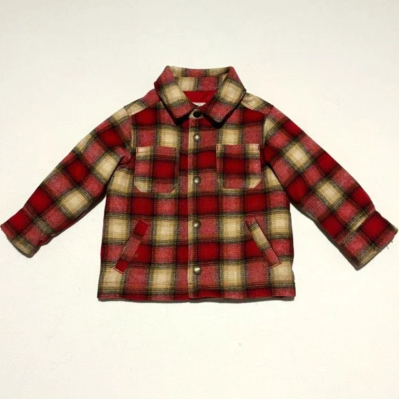 Old Navy Kids Plaid Lined Shirt Jacket Coat Toddler 2T‎ Red Tan Snap Front