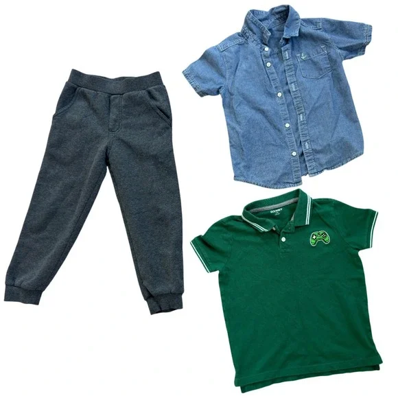 Boys 3pc Bundle Carters Denim Shirt Old Navy Gamer Polo Shirt Kids Joggers