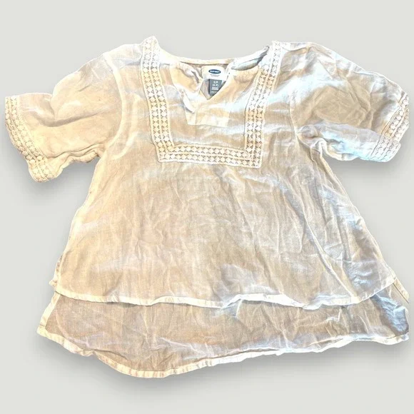 Old Navy Girls White Gauze Boho Crochet Lace‎ Trim Blouse Top Size S 6-7