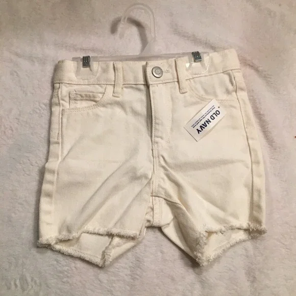Old Navy Denim Shorts Girls 5T white New Raw Hem pockets‎ vintage