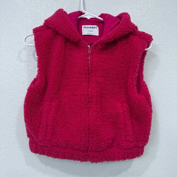 Old Navy‎ Girls Sherpa Fleece Lined Hooded Vest Pink Size Large 10-12